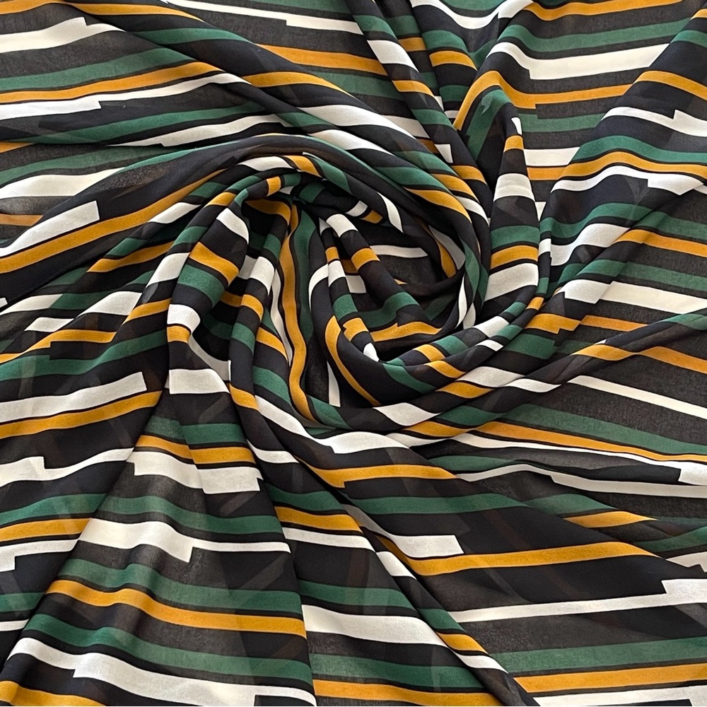 Poly Print Multicolor￼ Green Striped Chiffon Georgette Fabric